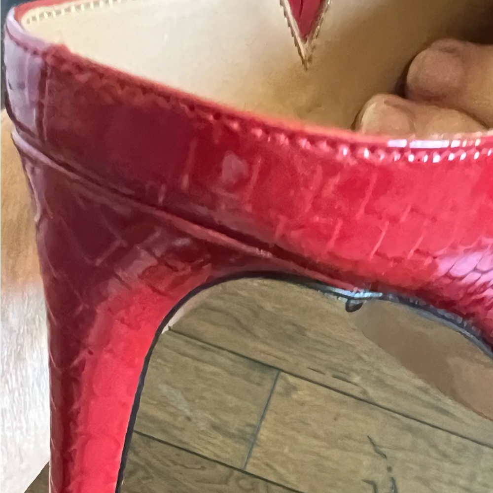 Calvin Klein Red Patent Two-Strap Sandal Heels - Picture 2 of 5